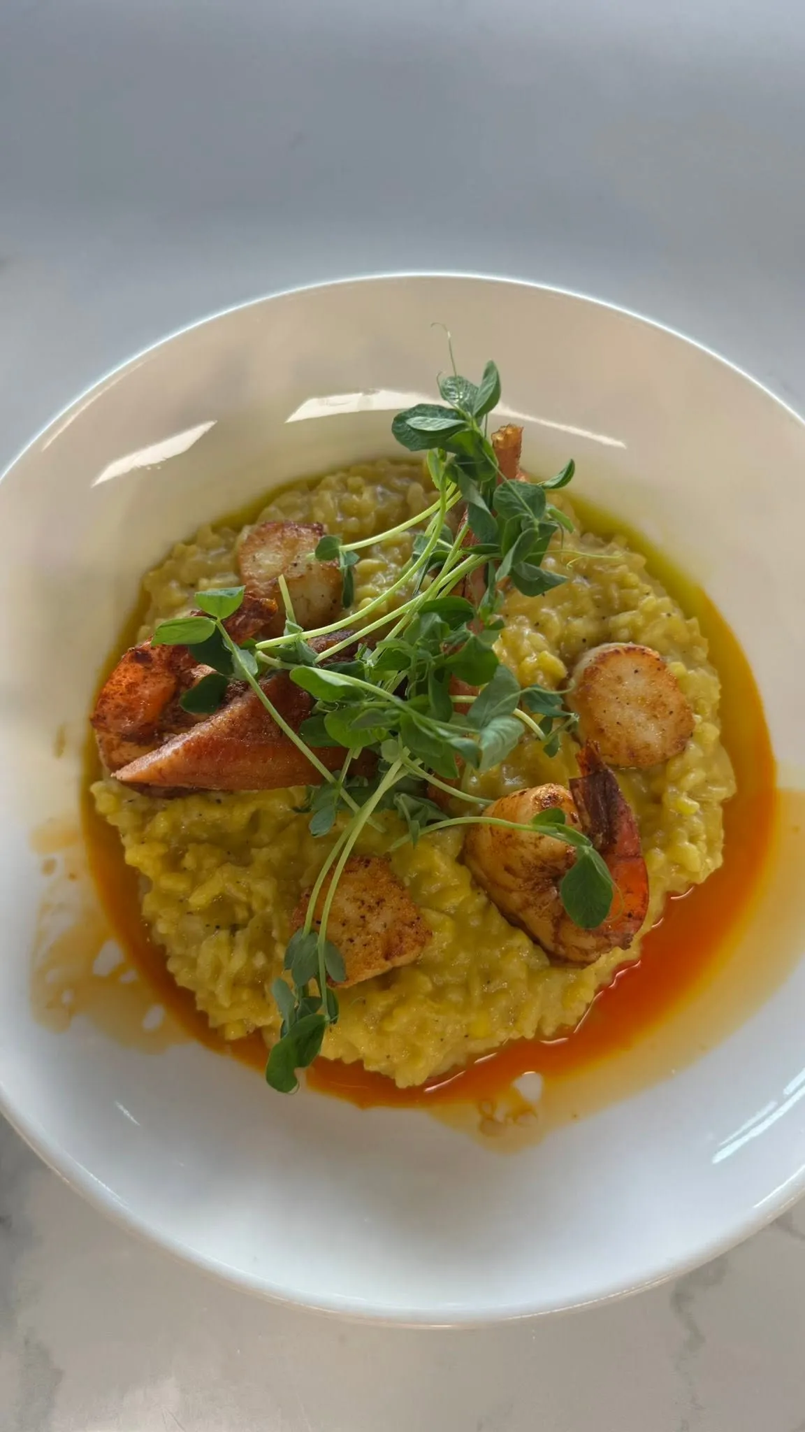 Seafood risotto with seared scallops and shrimp
